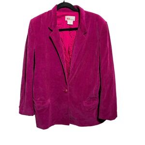 Vintage Fuschia Pink Corduroy Blazer Jacket Dopamine Prep Academia Womens 18 VTG